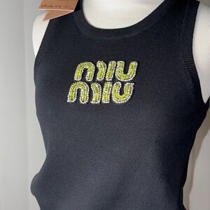 Miu Miu Black Tank Top with Green Logo
